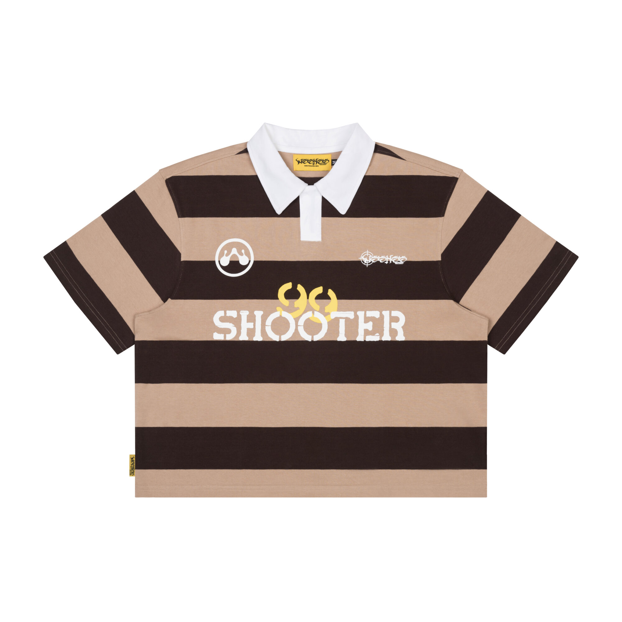 WHDC RUGBY POLO SHIRT IN BROWN/BEIGE STRIPE